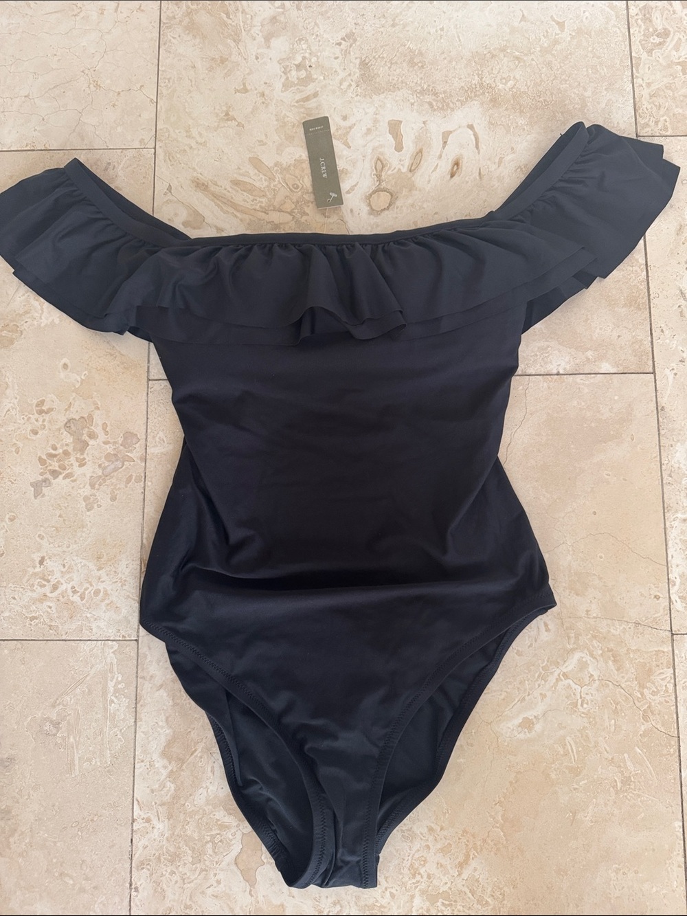 J Crew Off-the-Shoulder Ruffle One-Piece Swimsuit - Black NWT ✨